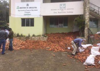 Agricultores de Constanza botan productos frente al local de Agricultura en rechazo a política agropecuaria del Gobierno