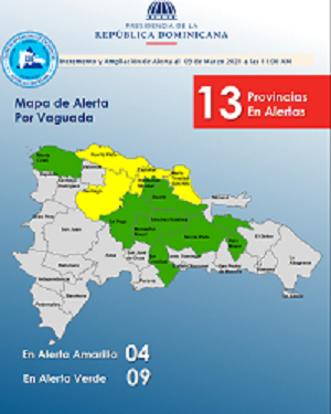 Aumenta a 13 las provincias en alerta por lluvias