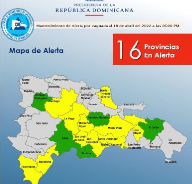 COE aumenta a 16 las provincias en alerta por vaguada