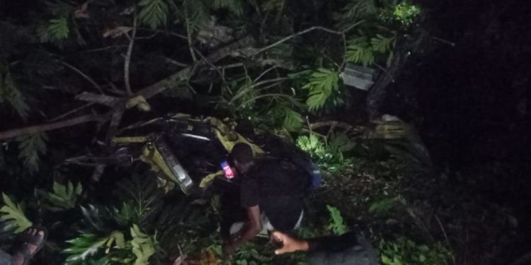 Conductor de grua remolcaba camión y cayó al precipicio en la carretera Sánchez, Las Terrenas