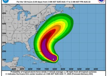 Indomet: Huracán Erin provocará aguaceros, ráfagas de viento y oleaje peligroso en varias provincias del país