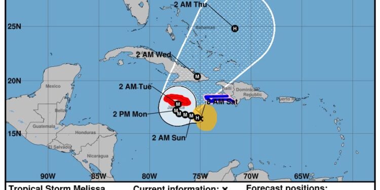Indomet: Continuarán las lluvias por la tormenta tropical Melissa; podría convertirse en huracán este sábado